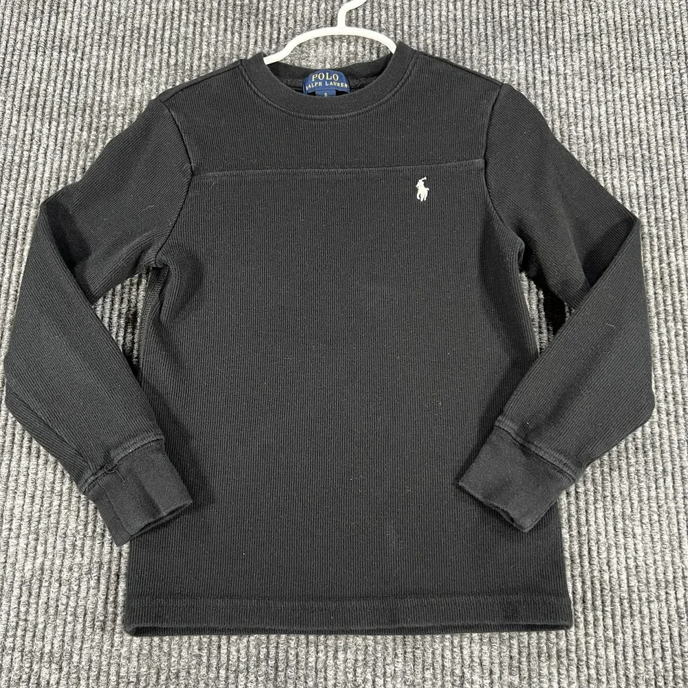 Polo Ralph Lauren Sweater Youth Boys Size 6 Black Crewneck Long Sleeve Cotton‎